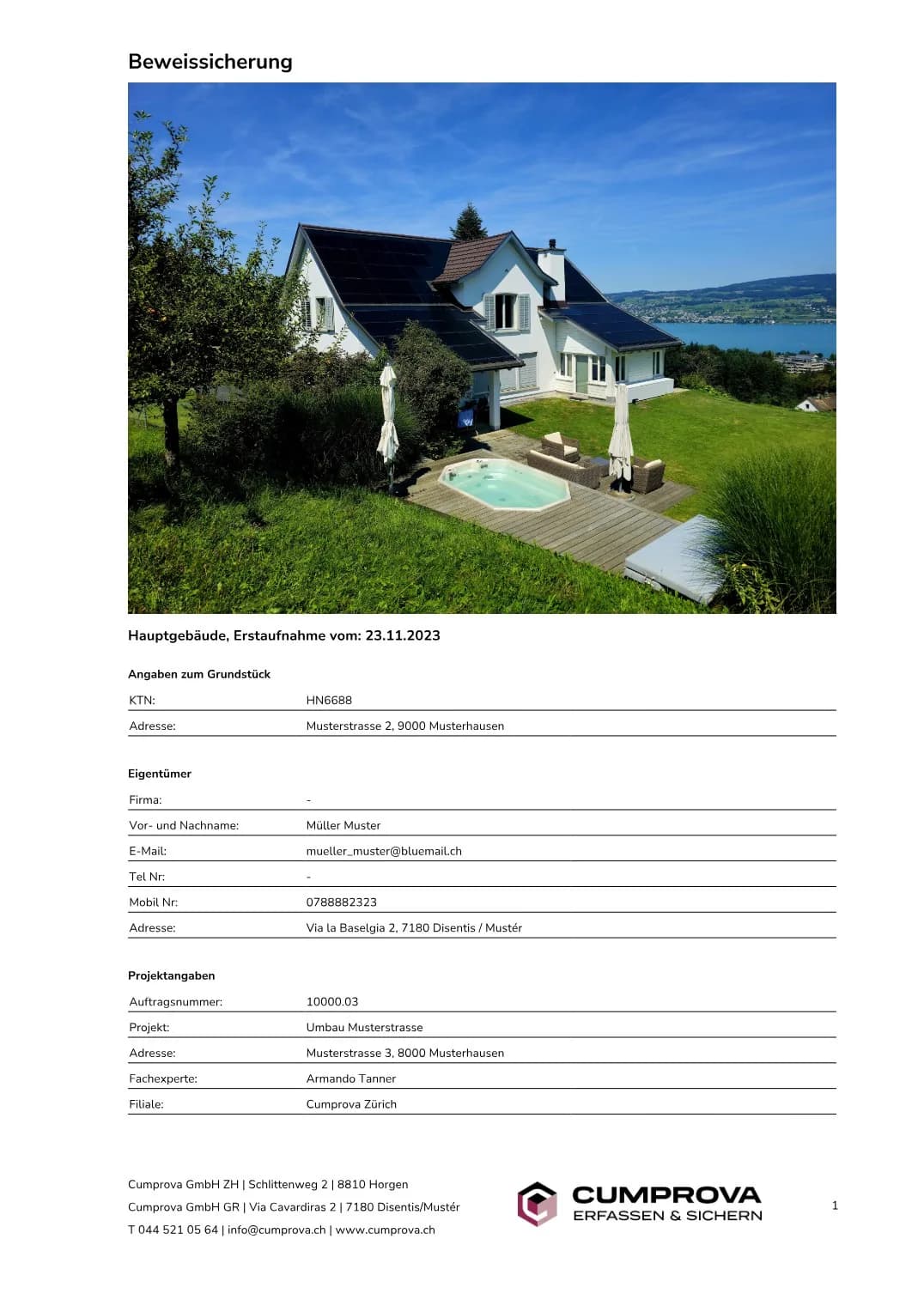 Deckblatt eines Beweissicherungs-Protokolls für ein Gebäude