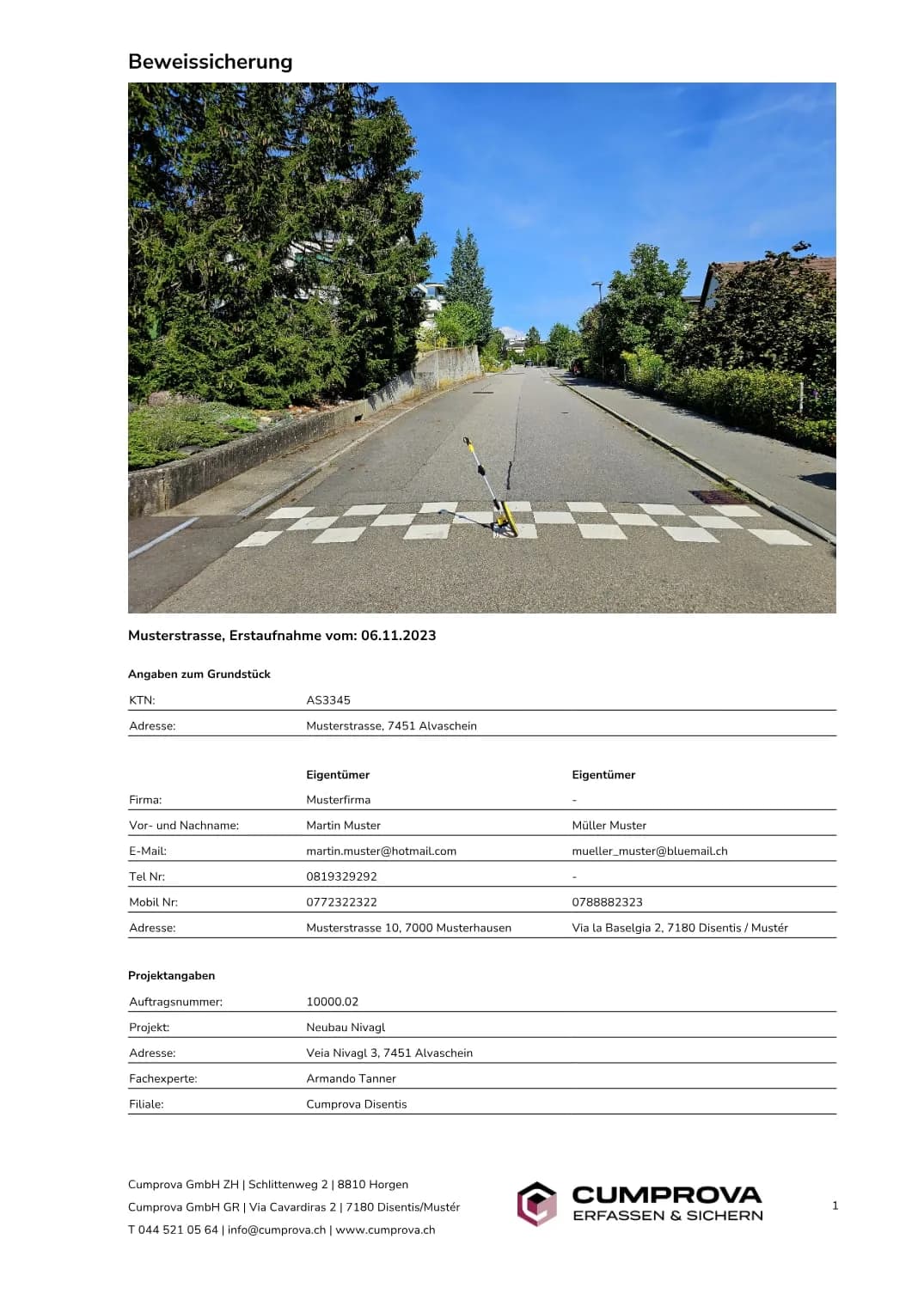 Deckblatt eines Beweissicherungs-Protokolls für ein Strassenbauvorhaben